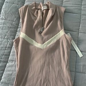 Taupe ribbed zip up tank